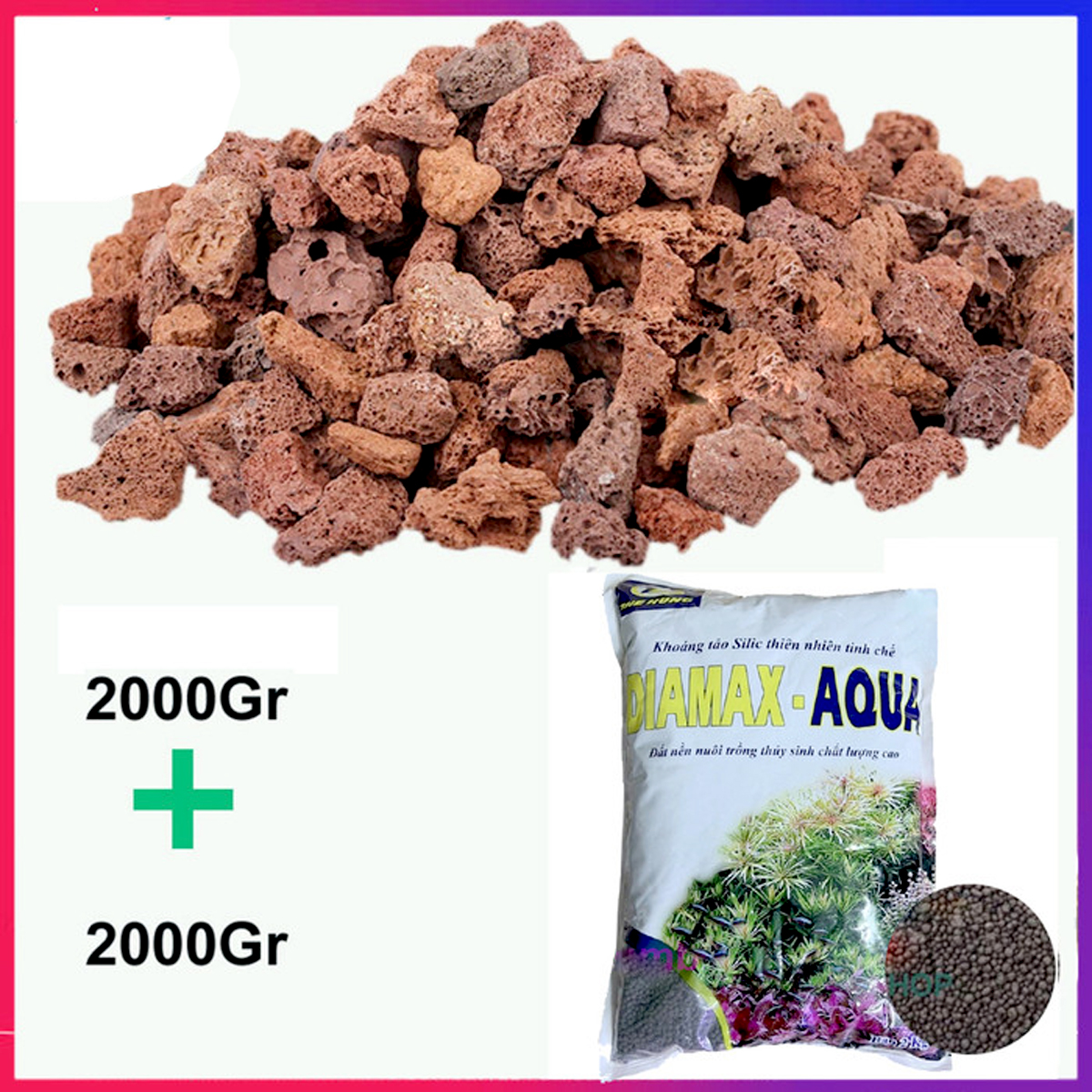 Đá Nham Thạch 2KG + Phân nền Dia Max AQua túi 2KG cho hồ thủy sinh