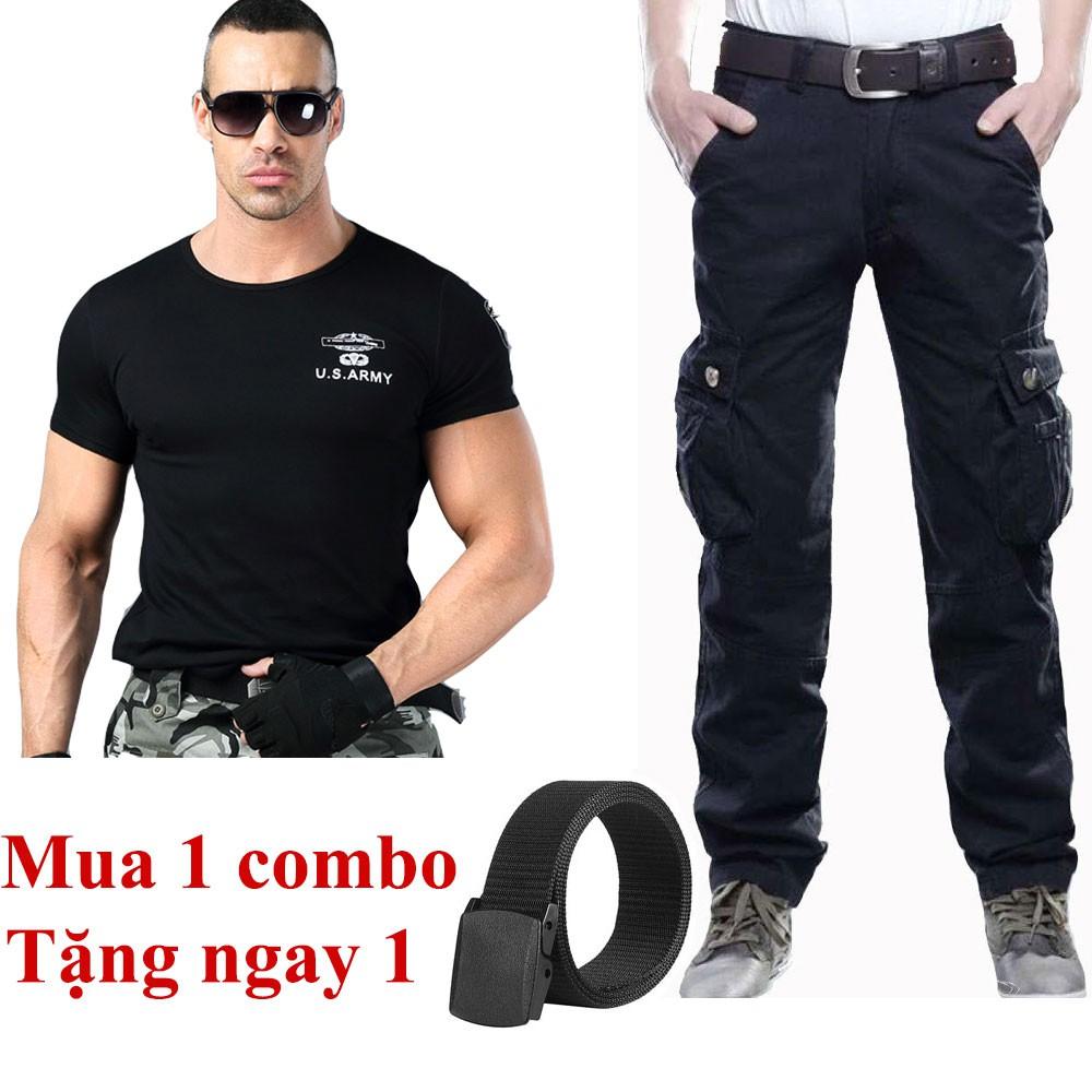 Bộ quần áo thun kaki lính thời trang + Tặng thắt lưng (màu thắt lưng ngẫu nhiên)