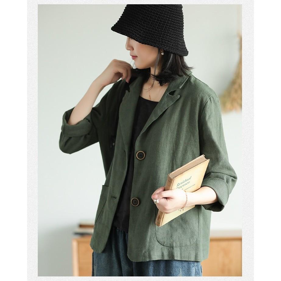 Áo vest Blazer Linen nữ 1 lớp, chất vải linen mềm mại, thời trang thu đông.
