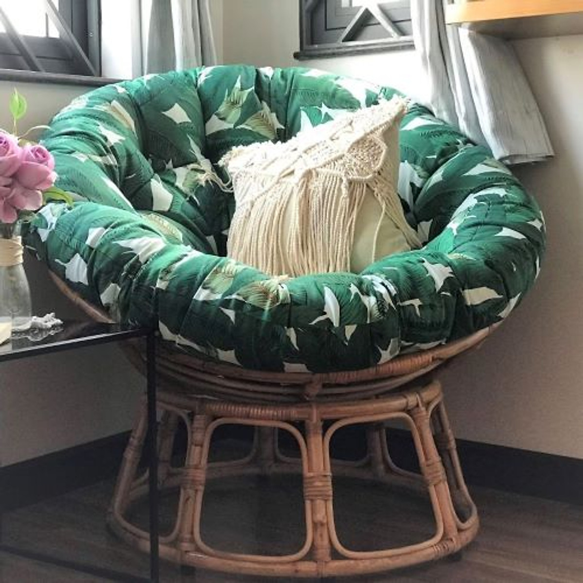 Ghế lười mây Tundo papasan mây thật vải bố cao cấp màu xanh