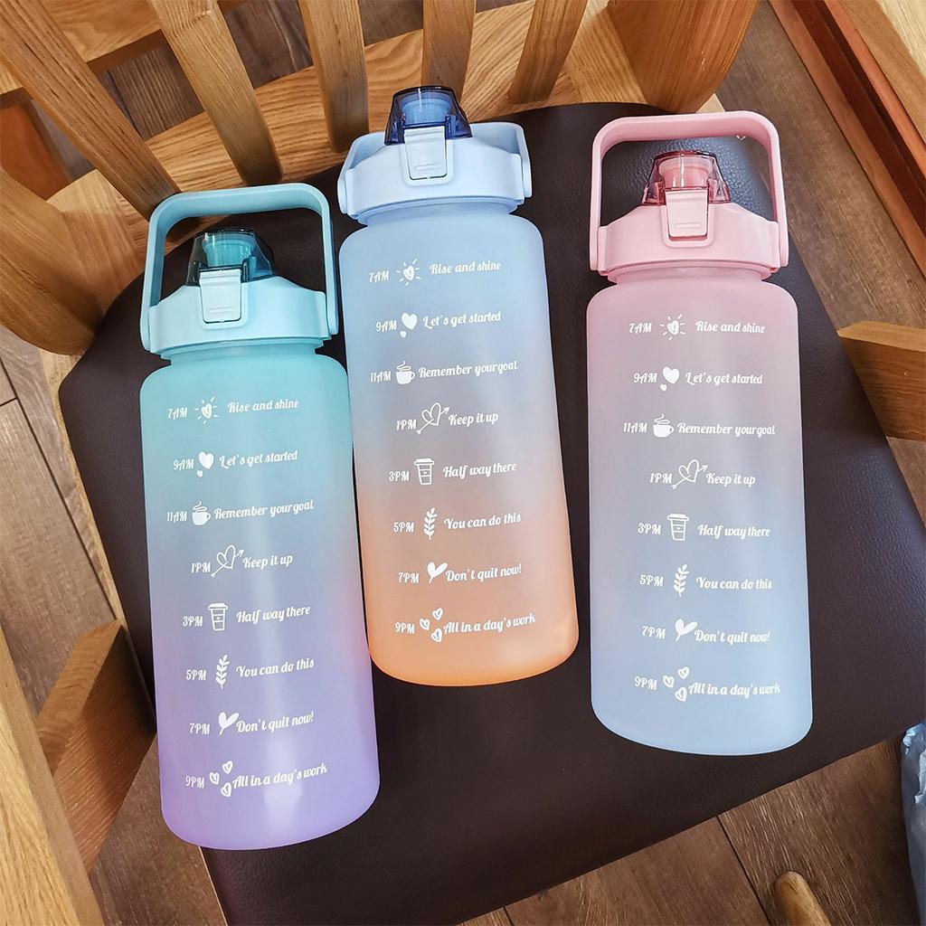 2 Pieces Water Bottle BPA Free 68oz 2000ml w/Straws for Sport Travel