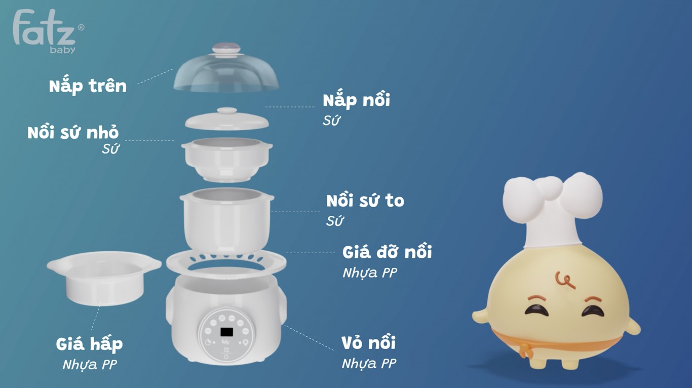 Nồi hầm cách thuỷ 2 tầng thông minh Fatzbaby 1.0L - STEW 2 - FB9110ZT