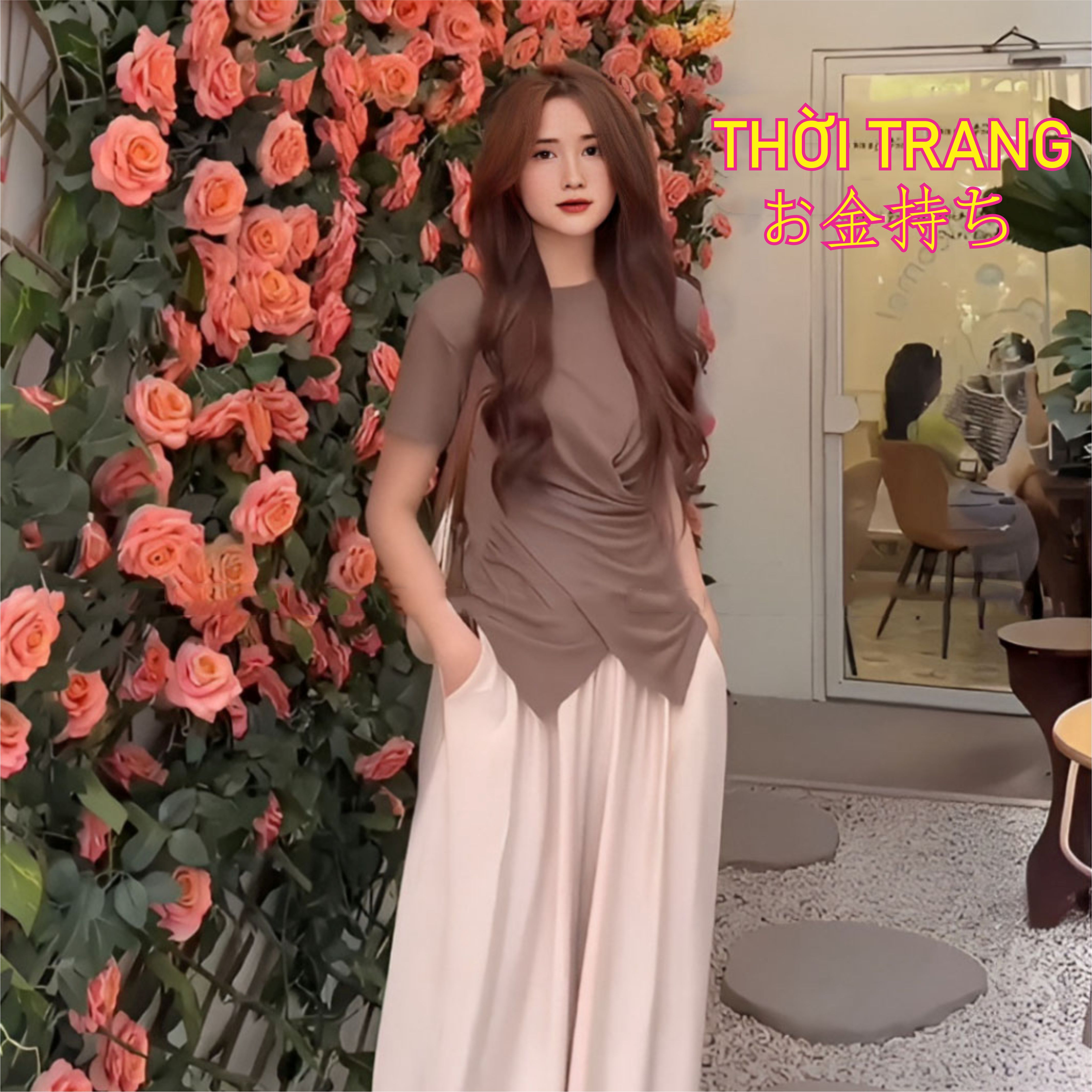 Áo thun cổ tròn xoắn bụng đệm vai 3112