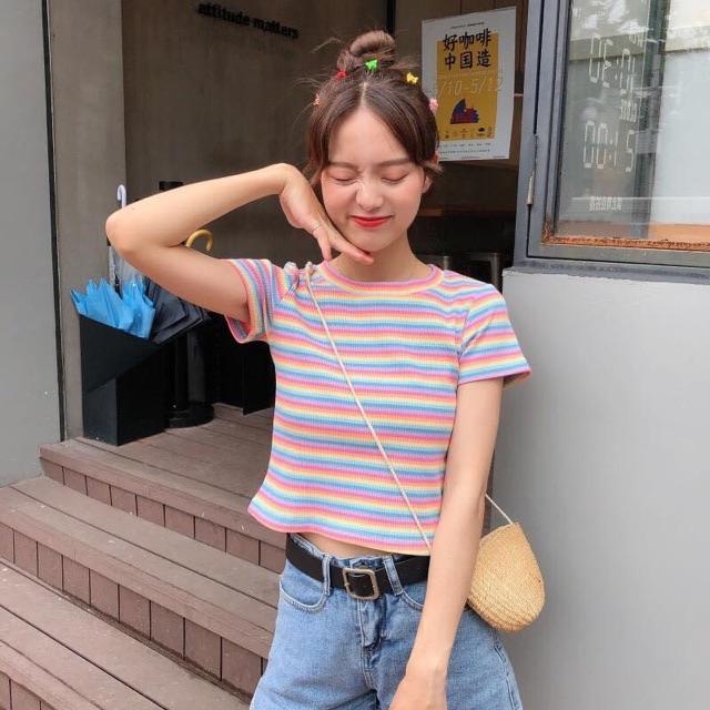ÁO CROPTOP SỌC THUN GÂN XUẤT DƯ- ảnh thật tự chụp