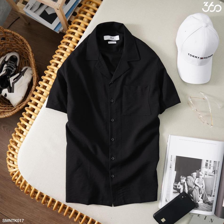 Sale Áo sơ mi nam cộc tay  áo sơ mi cổ vest, có túi ngực - SMNTK017
