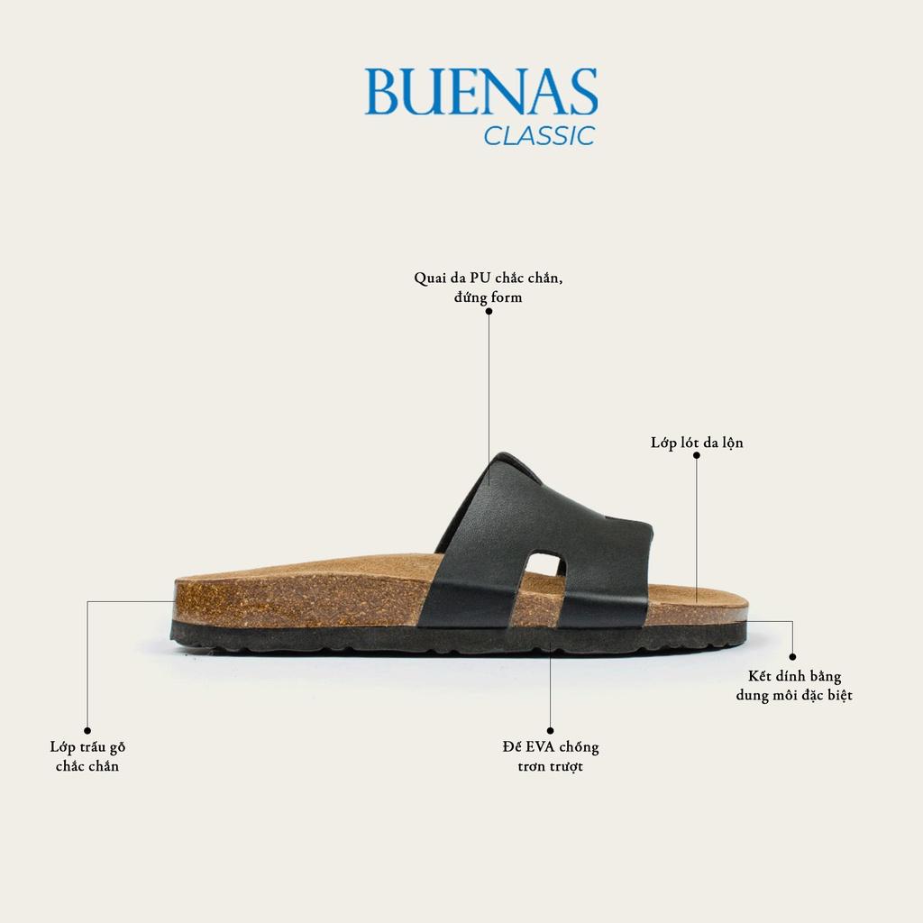 Dép đế trấu nam nữ unisex birken quai ngang Buenas - BU05 đen