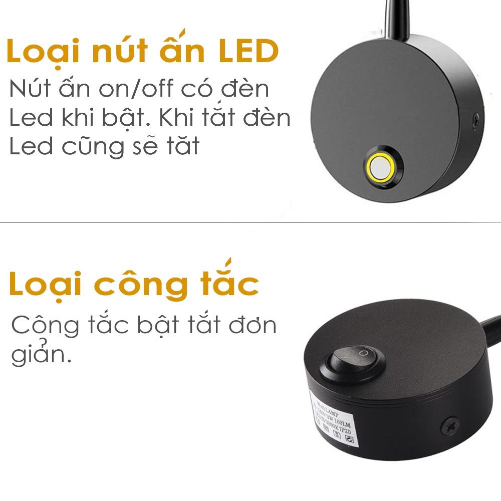 Đèn đọc sách gắn tường đầu giường Led 3W, Nguồn USB 5V, Ánh sáng chiếu rọi điểm, tích hợp đèn ngủ, Đèn soi tranh