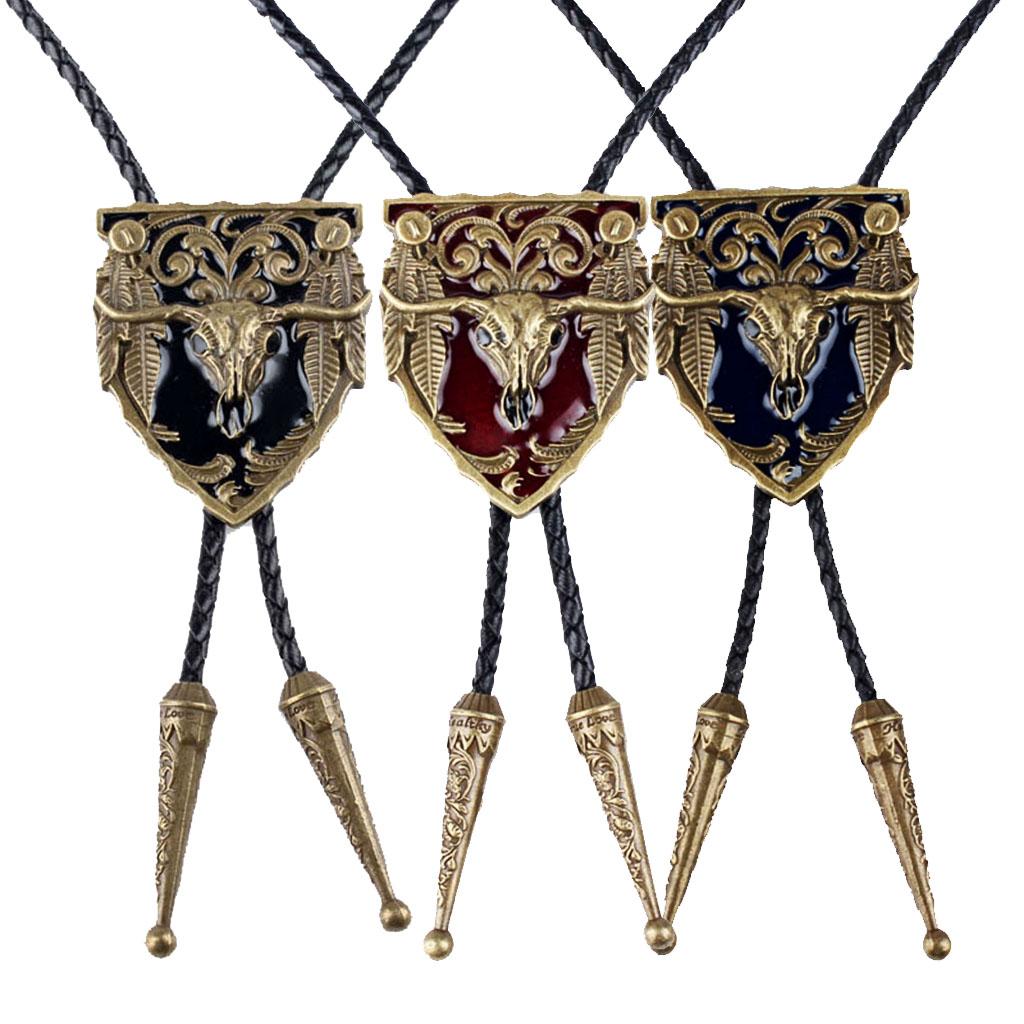 Men's Vintage Western Cowboy Rodeo Cow Bolo Tie Bola Pendant Necklace
