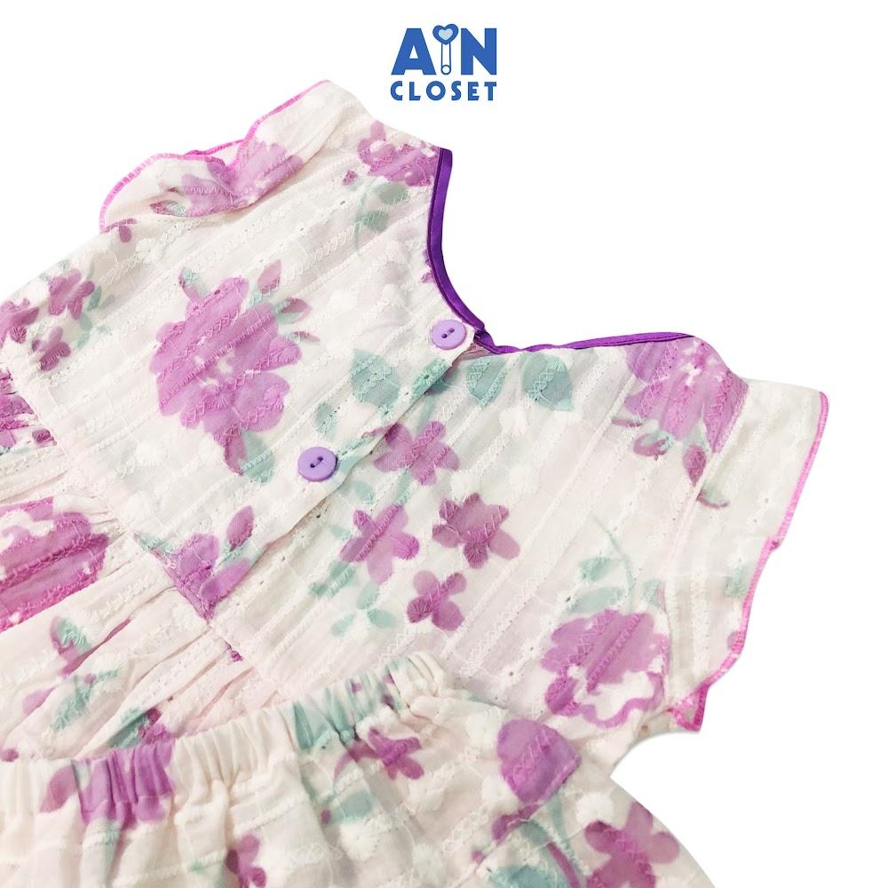 Bộ quần áo ngắn Bé gái họa tiết hoa tím quần váy cotton boi dệt - AICDBGHXX7SZ - AIN Closet