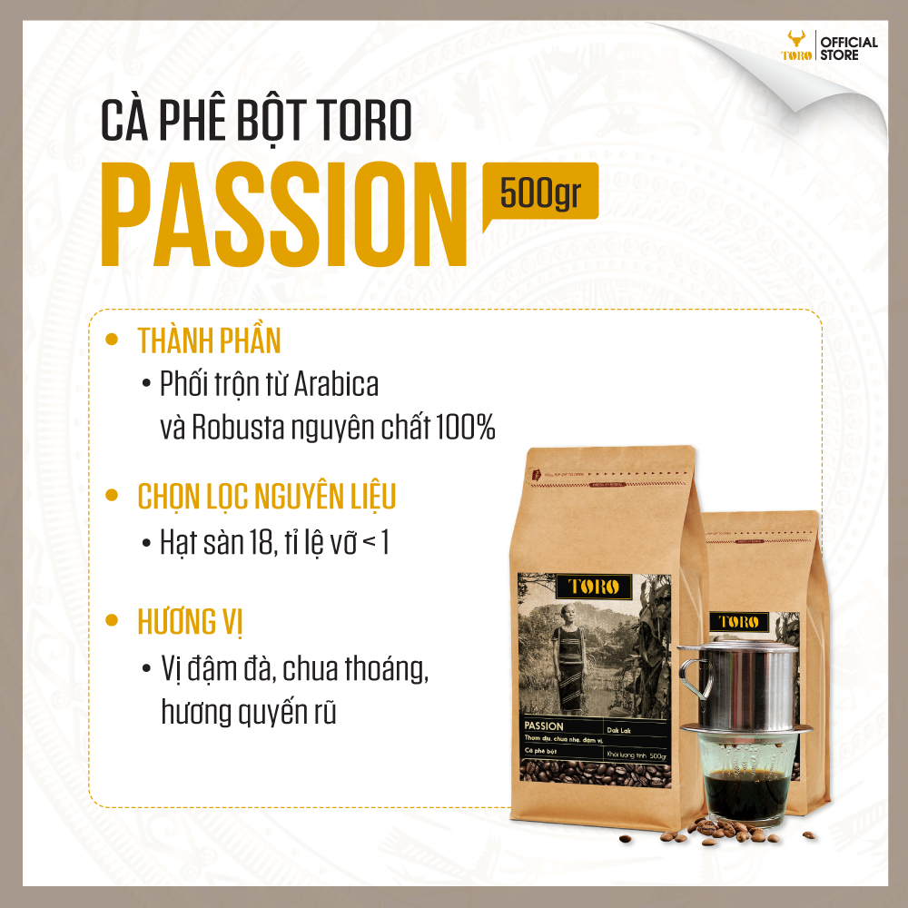 Bộ 2 Cà Phê Bột Toro Passion Nguyên Chất 100% | 500GR/Gói | TORO FARM