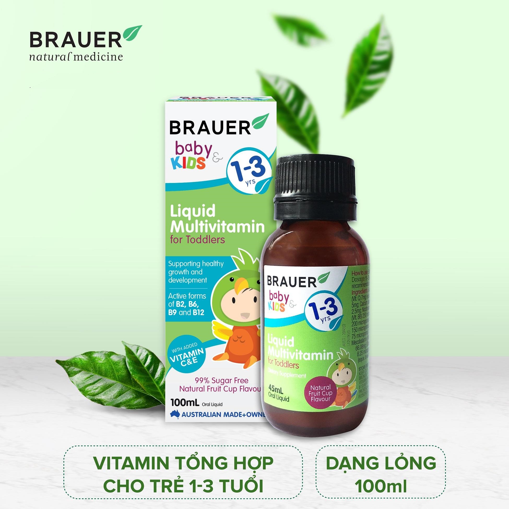 Vitamin tổng hợp cho trẻ từ 1 - 3 tuổi Brauer Baby &amp; Kids Liquid Multivitamin For Toddlers 100ml - Nhập khẩu Úc