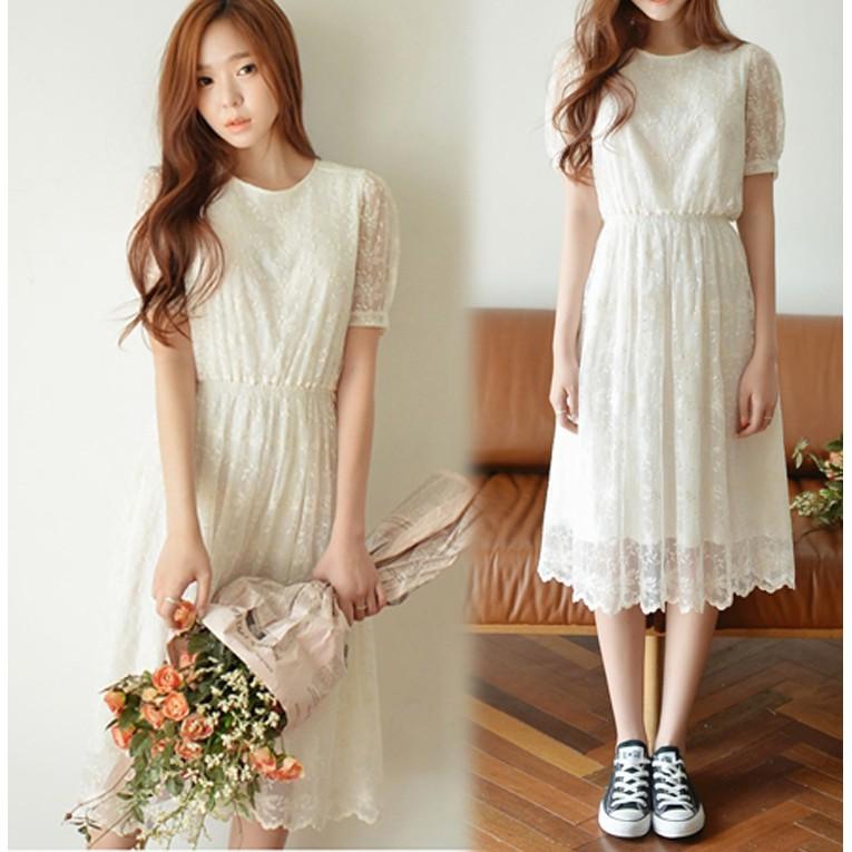 Váy hoa trắng tiểu thư