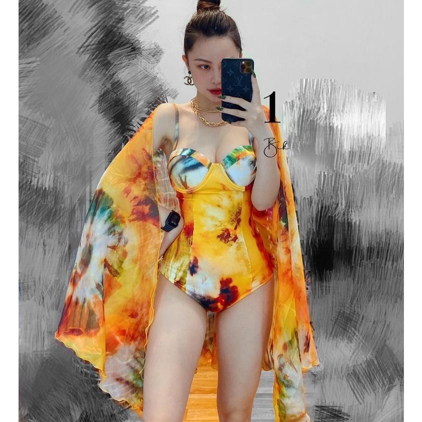BIKINI 1 MẢNH PHỐI KHĂN HỌA TIẾT HOA VÀNG BIKINI UMI