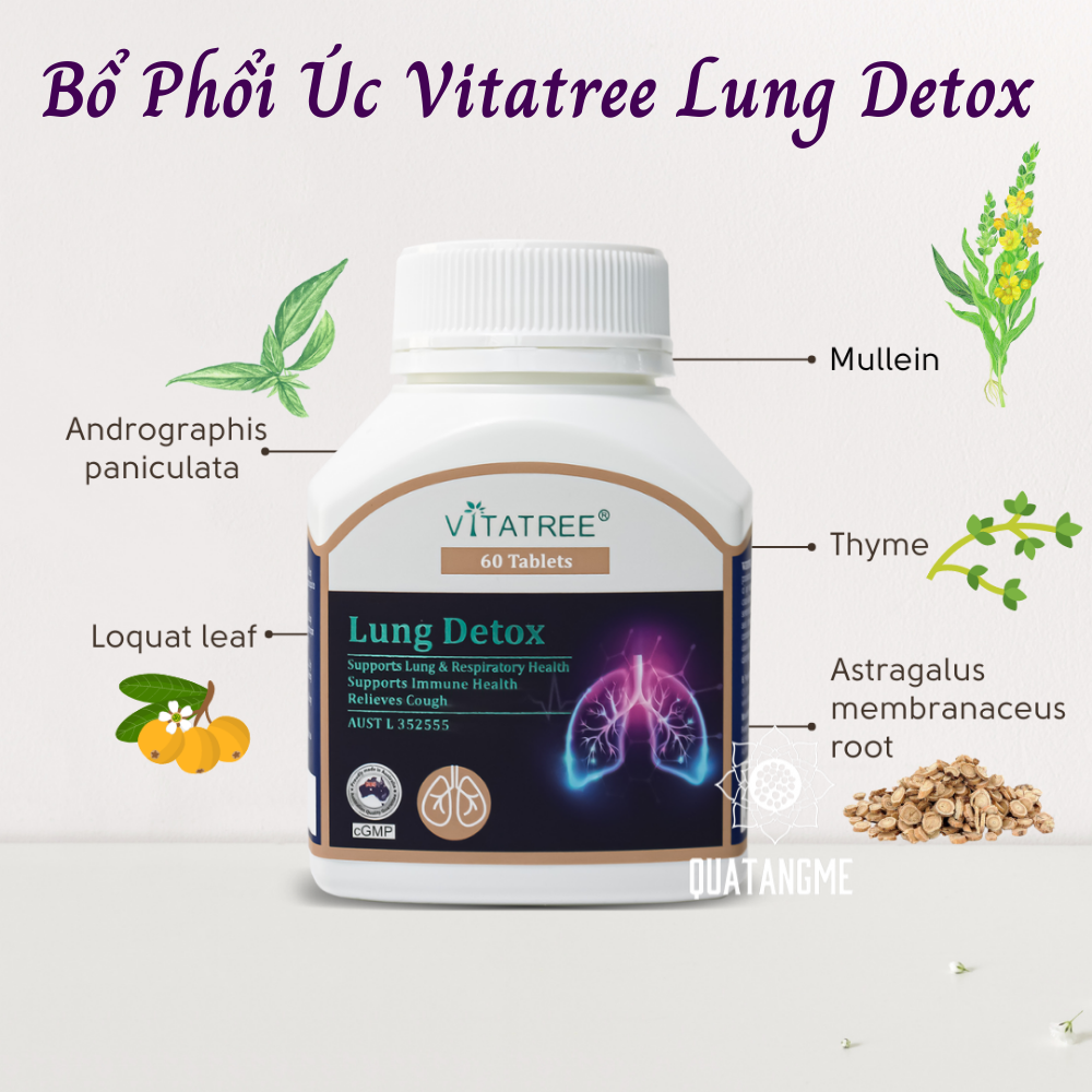 Bổ Phổi Úc Vitatree Lung Detox Giúp Hỗ Trợ Giảm Ho, Tăng Cường Sức Khỏe Hô Hấp, Hỗ Trợ Tăng Cường Sức Đề Kháng Cho Cơ Thể - OZ Slim Store