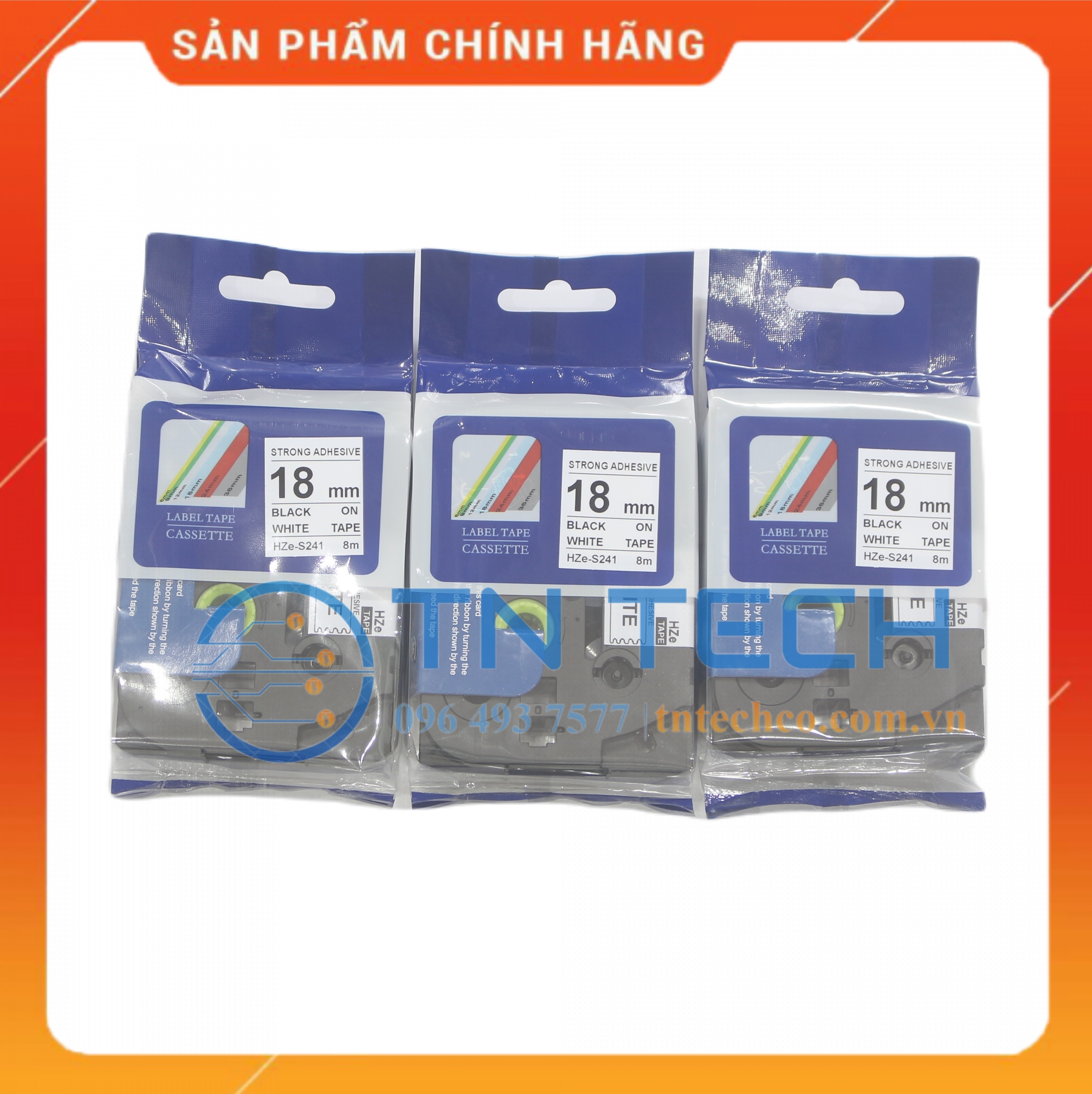 Nhãn In HZE-S241 - Đen nền trắng 18mm x 8m - Dùng cho máy in BROTHER - AIMO - PUTY [Hàng nhập khẩu]