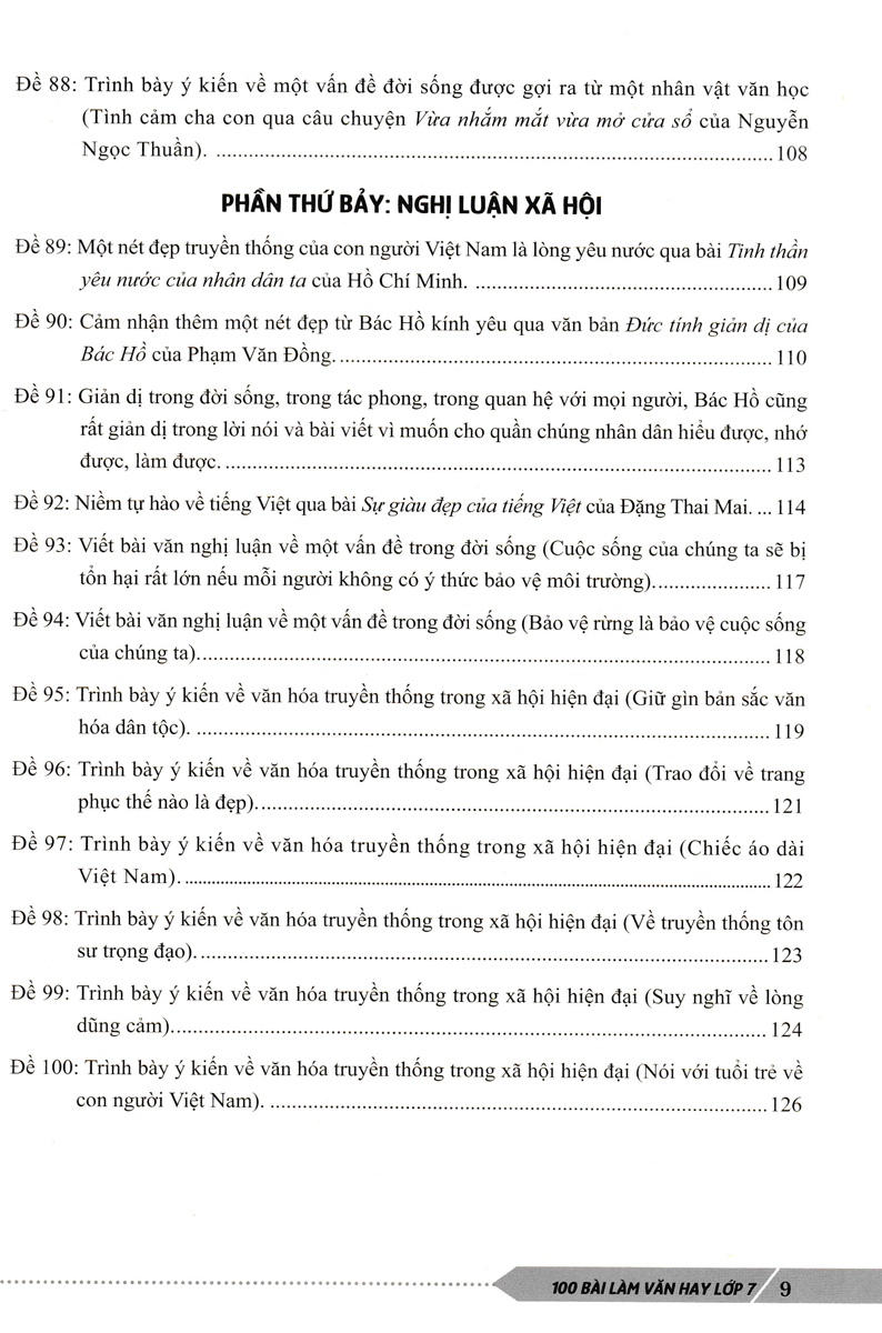 100 BÀI LÀM VĂN HAY LỚP 7