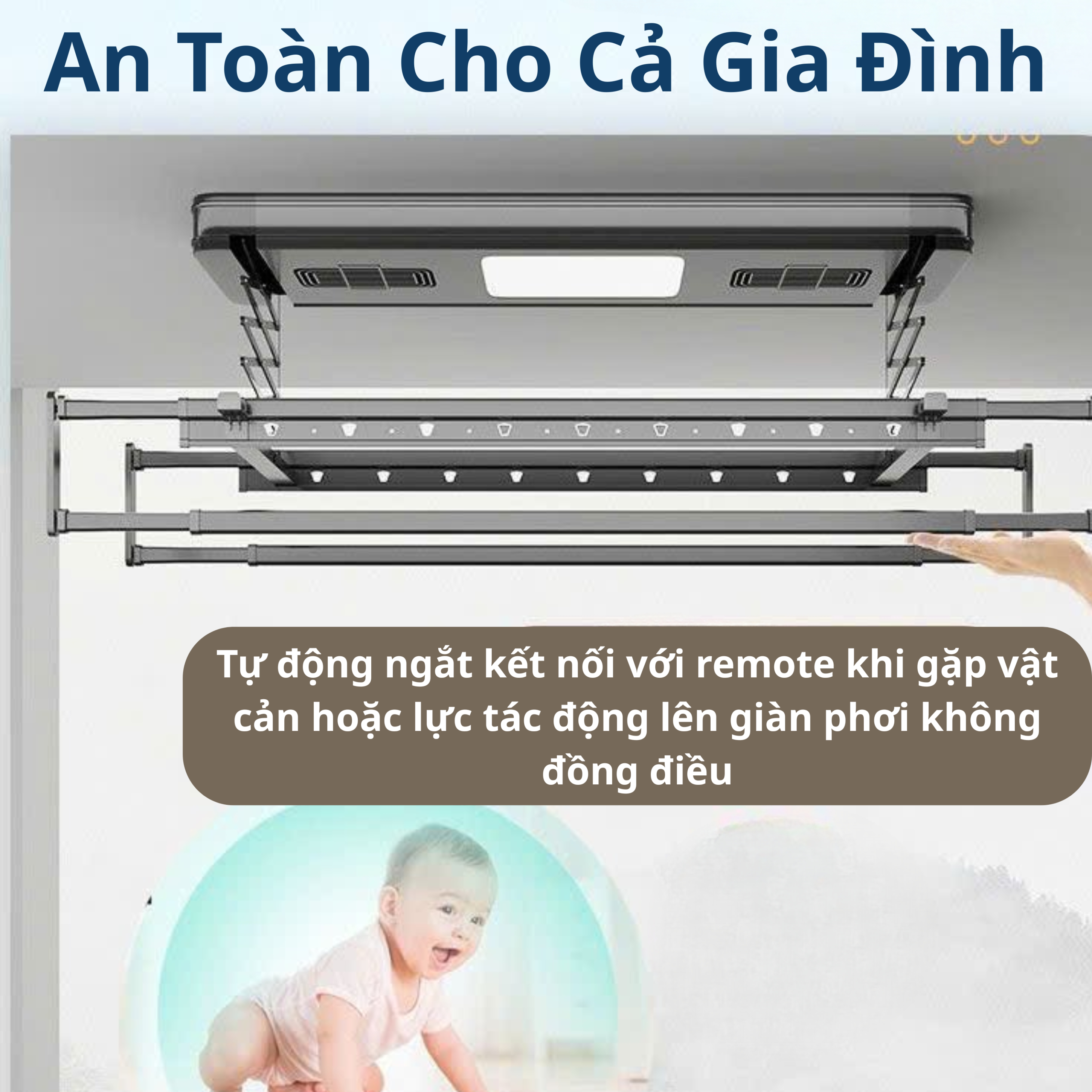 Sào Phơi Đồ Tự Động, Giá Treo Quần Áo Có Quạt Sấy Khô Đèn LED Khử Trùng Tia Cực Tím Remote Gắn Trần Legaxi