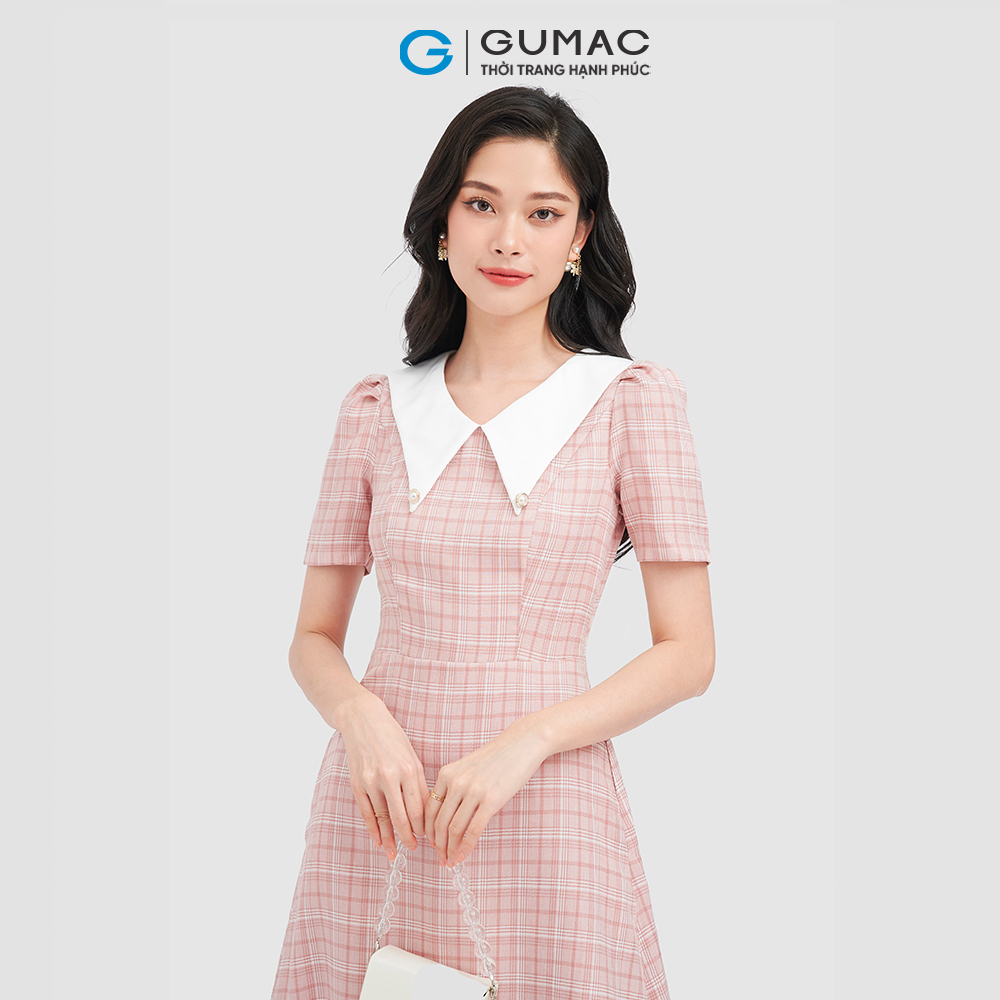 Đầm dáng A GUMAC DC09040 caro đính nút