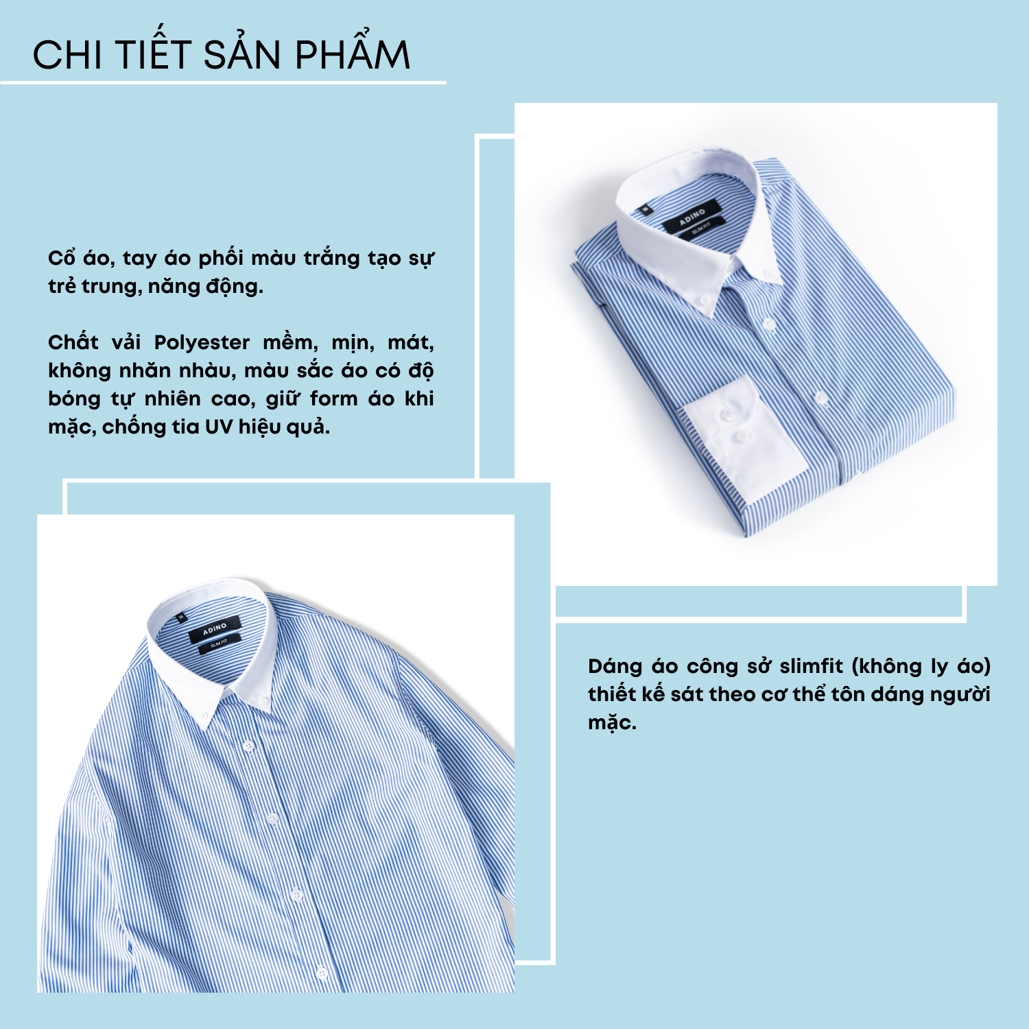 Áo sơ mi kẻ sọc xanh nam ADINO vải sợi sồi modal polyester mềm mịn mát dáng slimfit công sở trẻ trung SM11