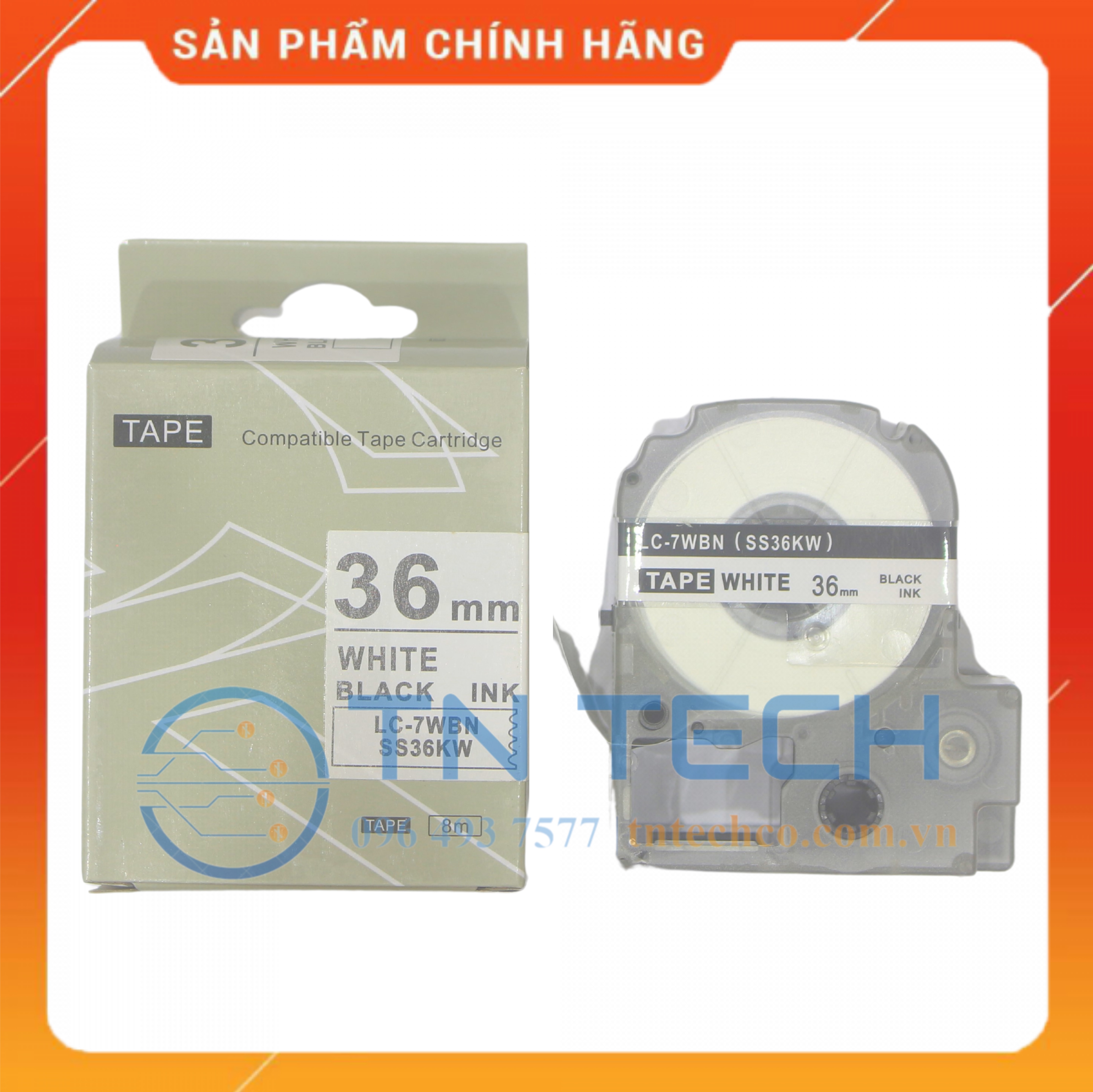 NHÃN IN TEPRA-EPSON LC-7WBN (SS36KW) – CHỮ ĐEN NỀN TRẮNG 36MM X 8M [Hàng nhập khẩu]