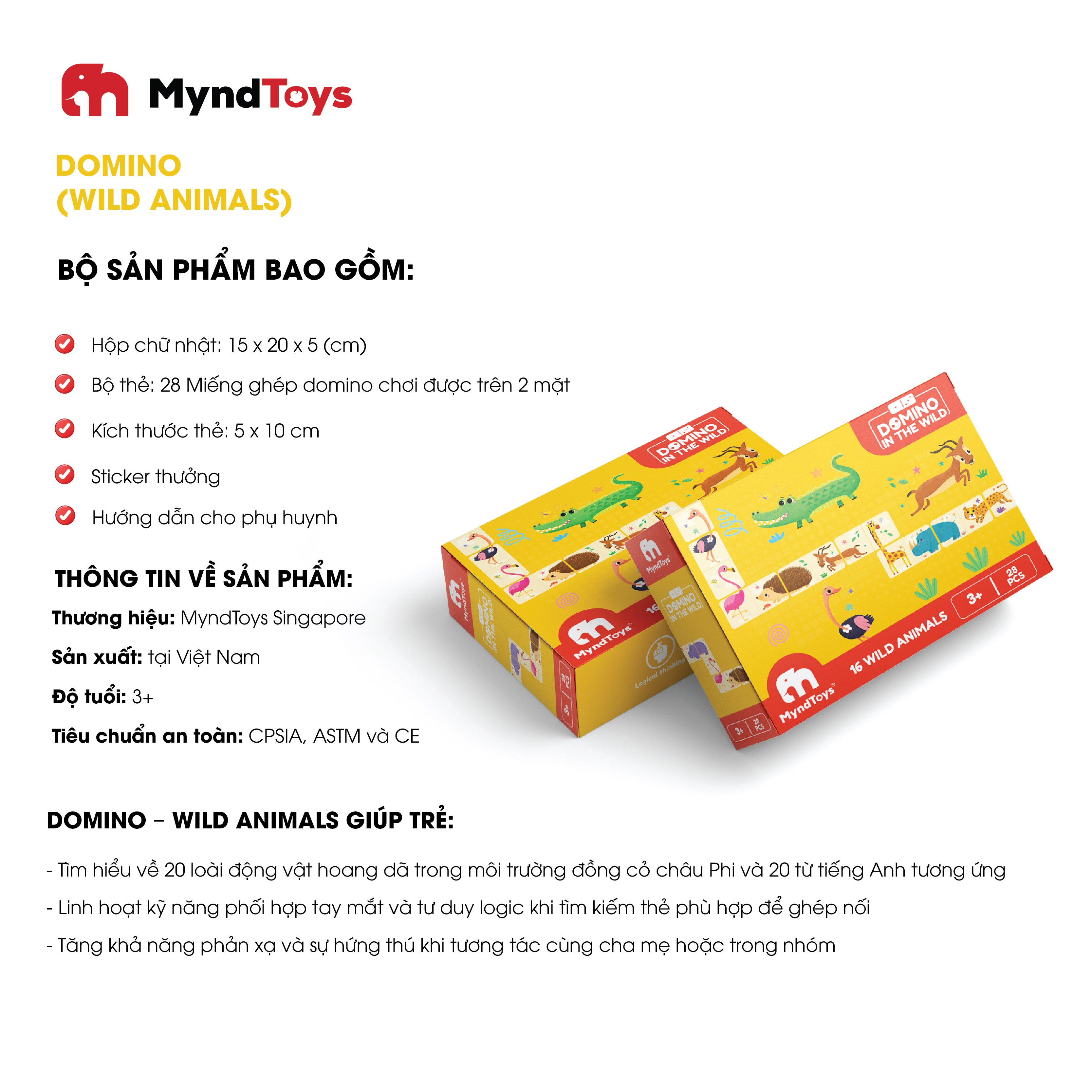 Đồ Chơi Xếp Hình Myndtoys Domino - Wild Animals (Động Vật Hoang Dã)