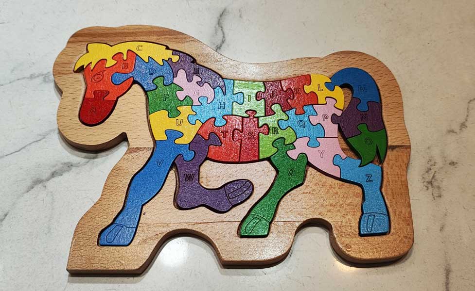 Tranh ghép hình con ngựa học 26 chữ tiếng anh đồ chơi gỗ - Puzzle animal