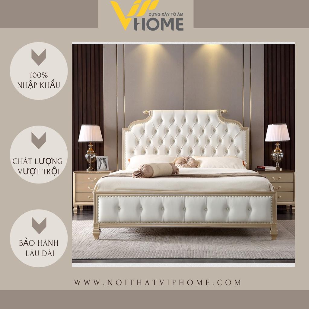 Giường ngủ bọc da nhập khẩu phong cách tân cổ điển đẹp GBD-00132.