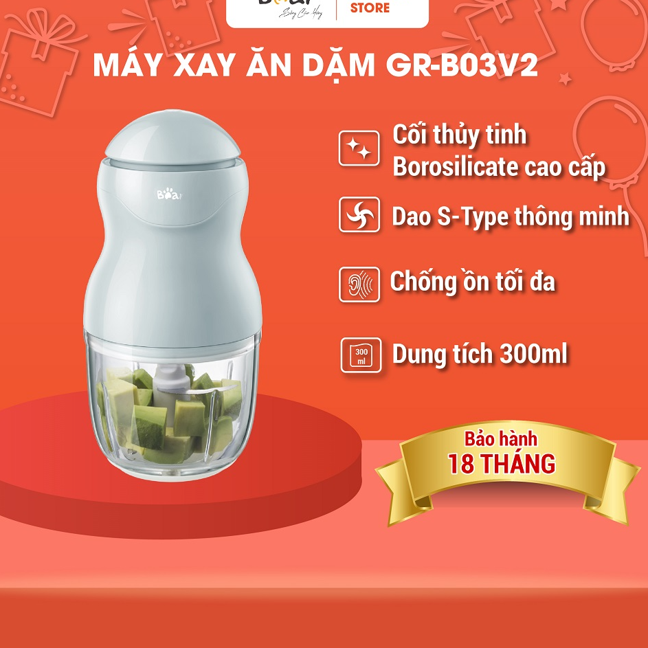 Máy Xay Ăn Dăm Bear Tiện Lợi Thiết Kế 3 Lưỡi Dao Sắc Bén, Chất Liệu Thuỷ Tinh Borosilicat B03V2 - Hàng Chính Hãng