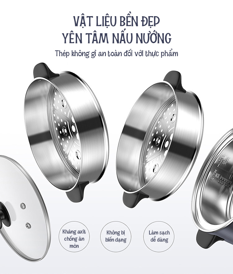 Nồi hấp điện MIDEA MZ-ZG26Easy401 3 ngăn hấp dung tích 10 lít - Hàng chính hãng