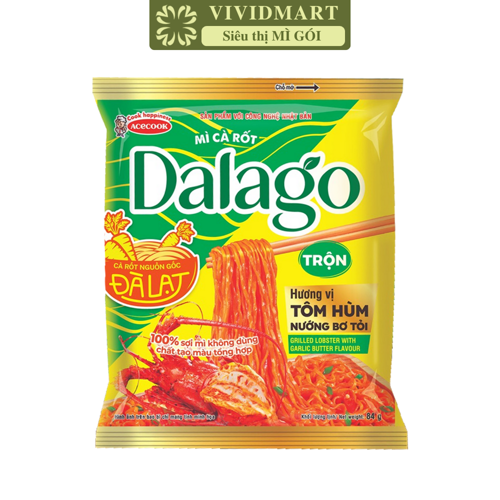 ACECOOK - Mì cà rốt trộn Dalago hương vị Tôm hùm nướng bơ tỏi, Mì Dalago trộn tôm hùm nướng bơ tỏi (84g/gói)