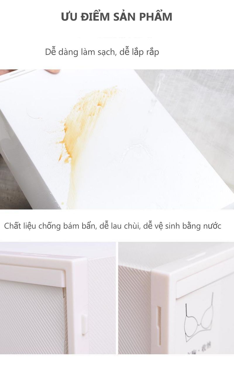 Hộp lưu trữ 3 tầng đựng đồ lót, tất... kích thước 42x32x23cm - màu sắc giao ngẫu nhiên