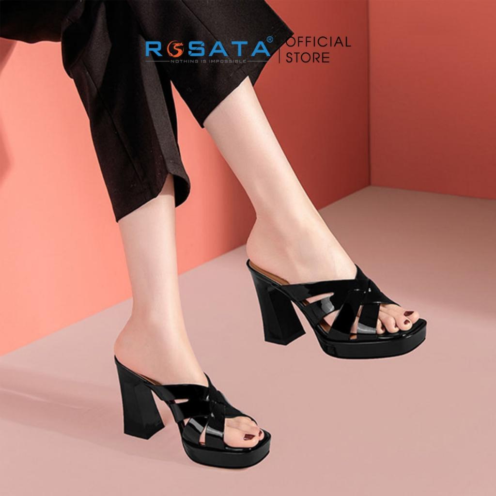 Giày sandal nữ đế cao 8 phân xỏ ngón da PU bóng ROSATA RO491 ( BẢO HÀNH 12 THÁNG ) - ĐEN