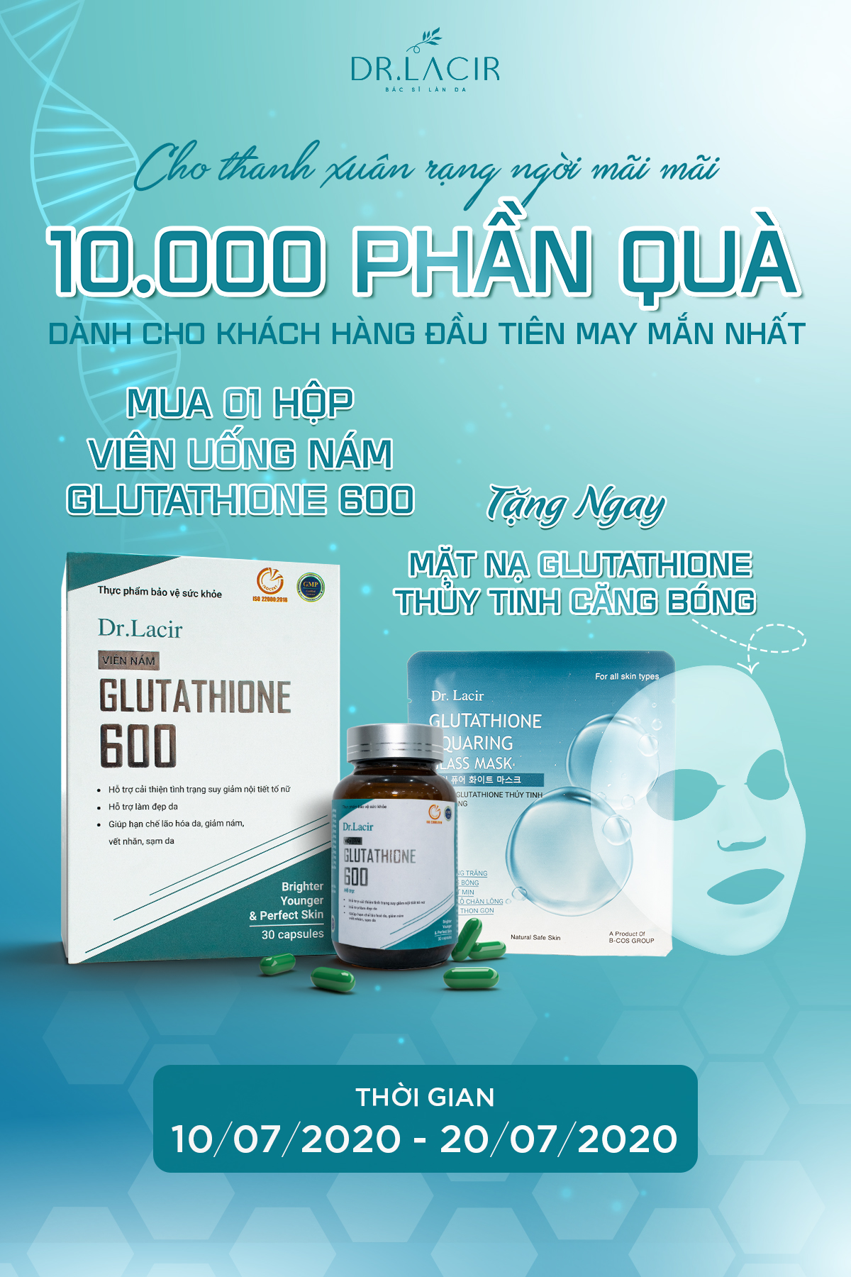 ] - Viên Uống Mờ Nám, Trắng Da Glutathione 600 - Hàng Chính Hãng Dr. Lacir