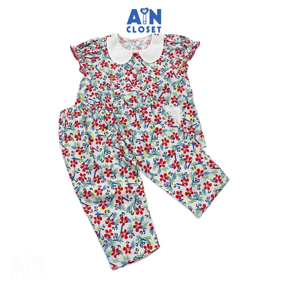 Bộ quần áo dài tay ngắn bé gái họa tiết hoa Sử Quân Tử đỏ cotton - AICDBGJUSLAT - AIN Closet