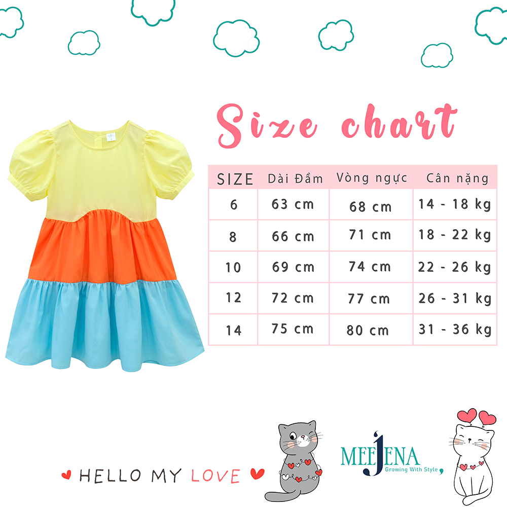 Váy Bé Gái 3 Tầng từ 14 - 36 kg - Váy Cho Bé Gái Tay Bèo MEEJENA - 2592