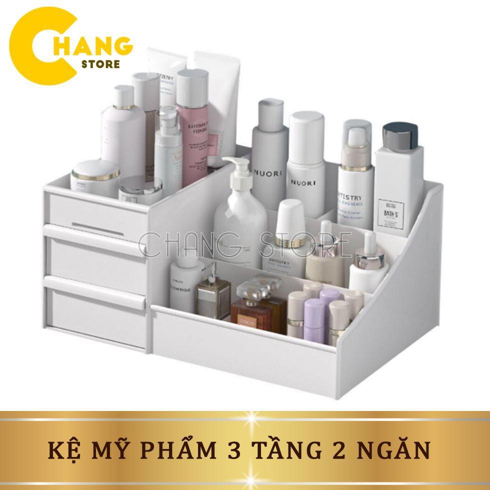 Kệ mỹ phẩm 3 tầng 2 ngăn kéo đựng đồ trang điểm tiện dụng - Tủ đựng mỹ phẩm, trang sức