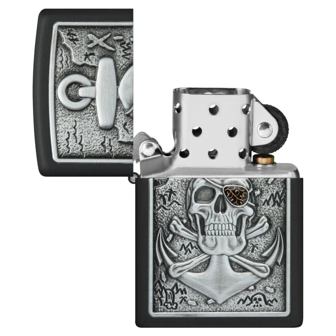 Bật Lửa Zippo In Hình Đầu Lâu Mỏ Neo Nổi Skull Anchor Emblem Design Chính Hãng Mỹ - Thiết Kế 3D Nổi, Sơn Đen Nhám, Chống Gió, Phong Cách Bụi Bặm