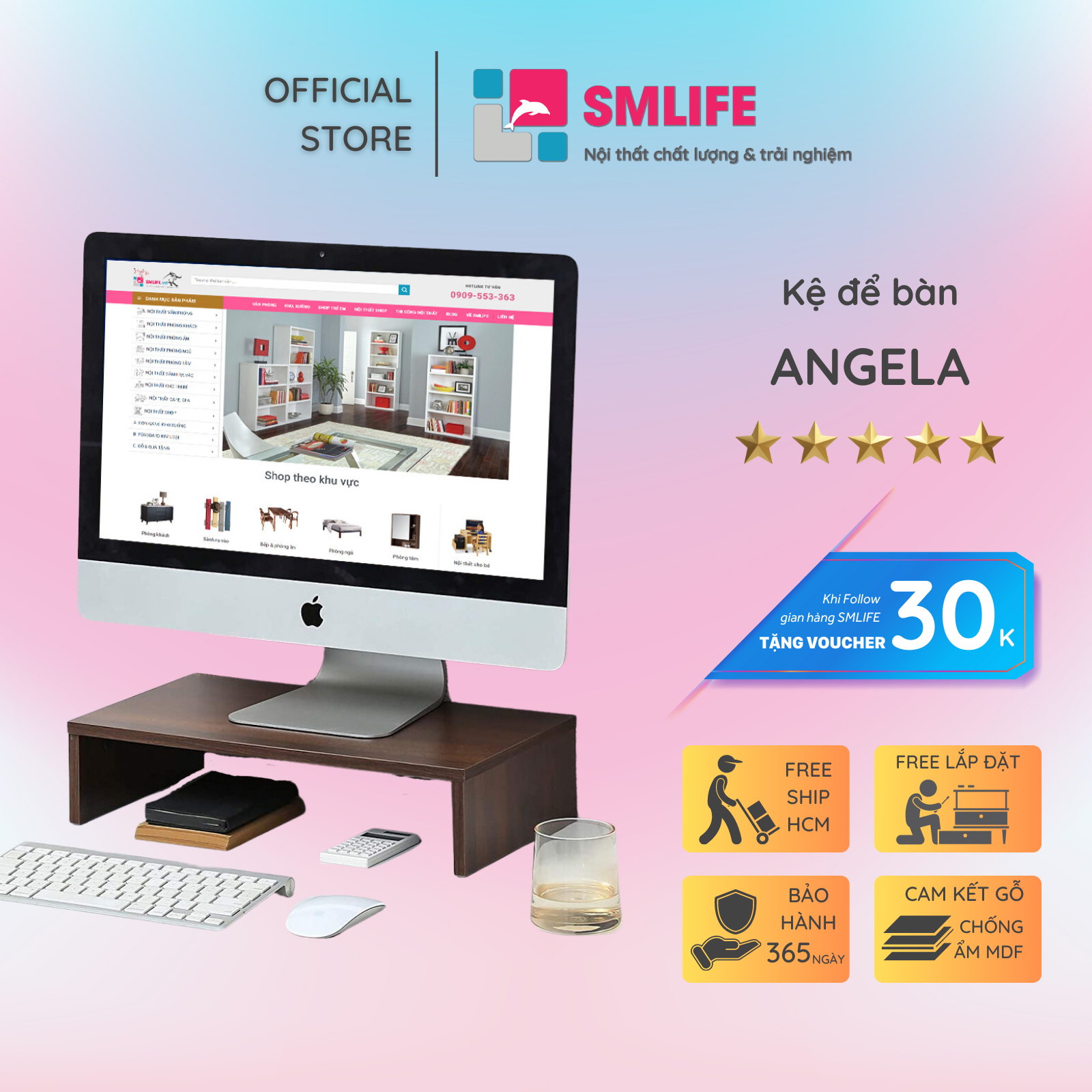 Kệ Để Màn Hình Smlife Angela - Walnut Đâm - M