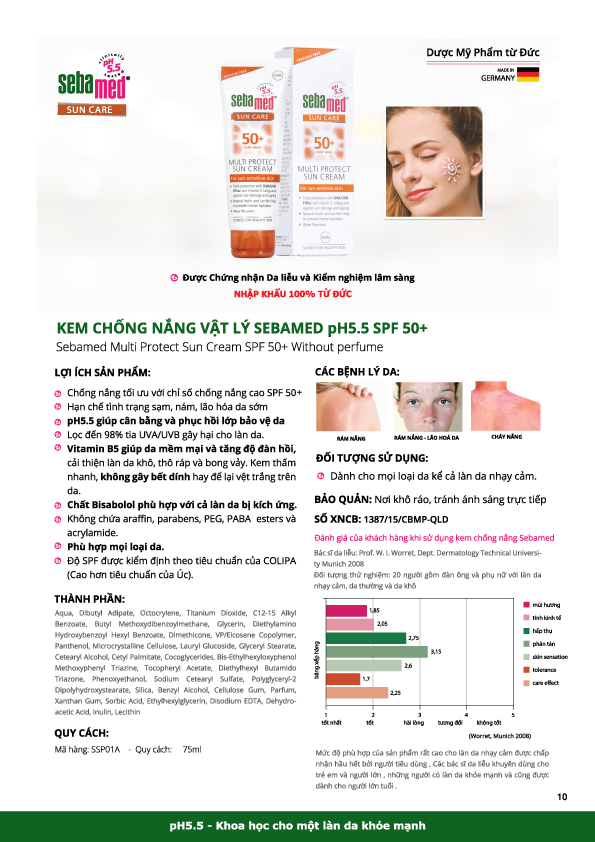 SEBAMED KEM CHỐNG NẮNG CHO DA NHẠY CẢM SUN CARE MULTI PROTECT SUN CREAM SPF50+ WITHOUT  PERFUME 10ML