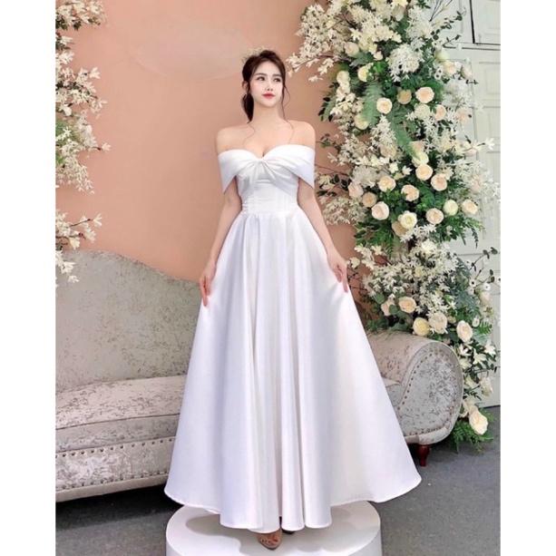 Đầm maxi mặc cưới đi bàn ivy fashion bẹt vai xoè - size M/L -MS418V đi biển dự tiệc dạo phố bigsize gợi cảm sexy