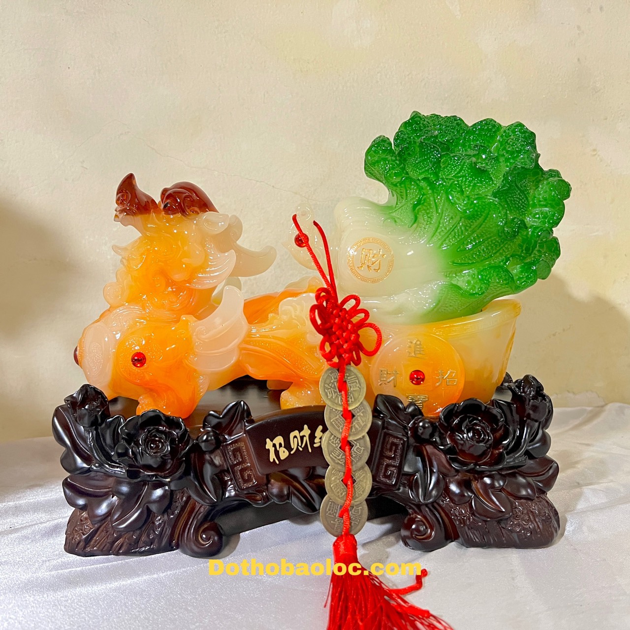 Tượng Tỳ Hưu kéo Bắp cải phong thủy cao 22cm ngang 28 cm – Xanh