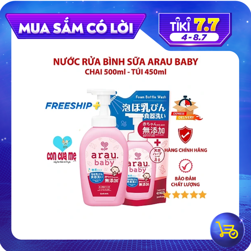 Combo Nước Rửa Bình Arau Baby ( Bình 500ml + Túi 450ml)