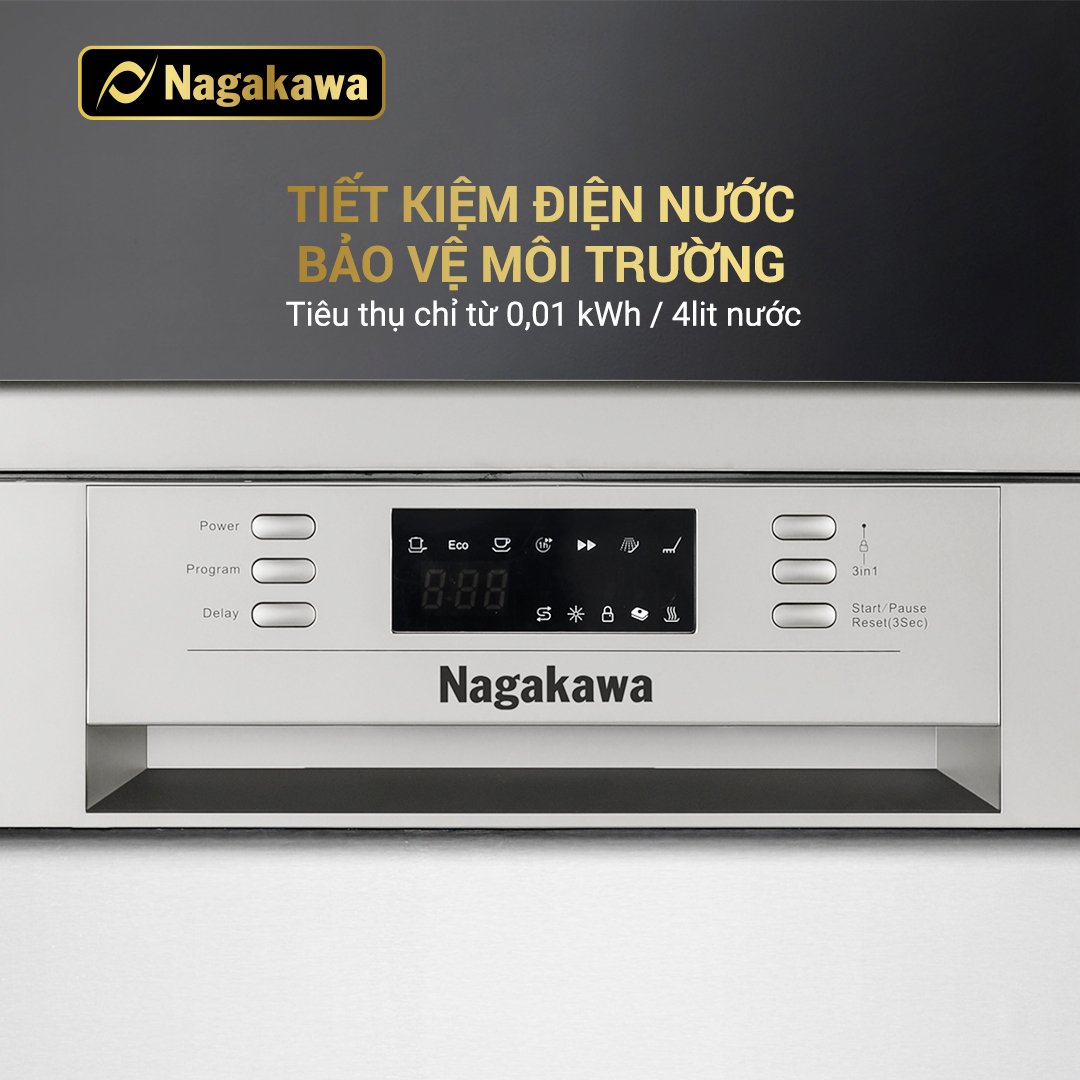 Máy rửa bát 14 bộ cao cấp Nagakawa NAG3602M14 - Bảo hành 2 năm - Made in Malaysia hàng chính hãng