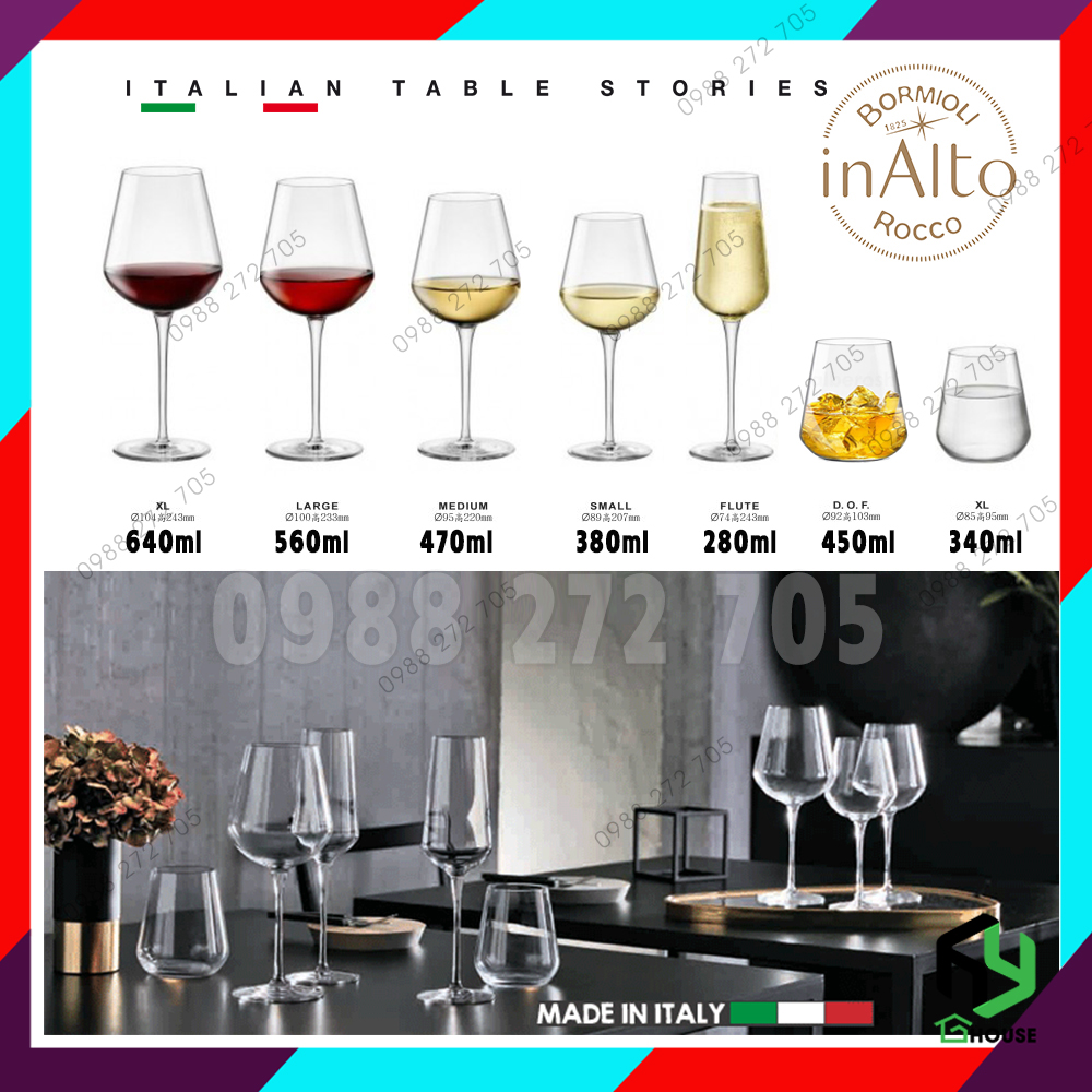 Ly uống rượu vang đỏ, vang trắng cao cấp thủy tinh, wine glass Inalto 470ml - Bormioli Rocco