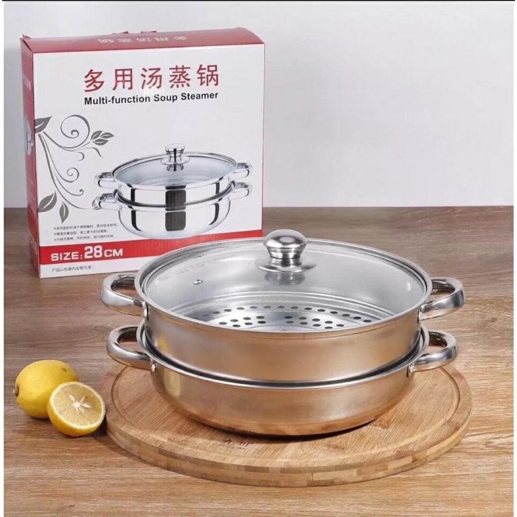 Nồi Hấp Inox 2,3 Tầng Hotpot Size 28cm Đa Năng, Nồi Hấp Bánh Bao, Hấp Trứng, Bộ Xửng Hấp Inox 28Cm