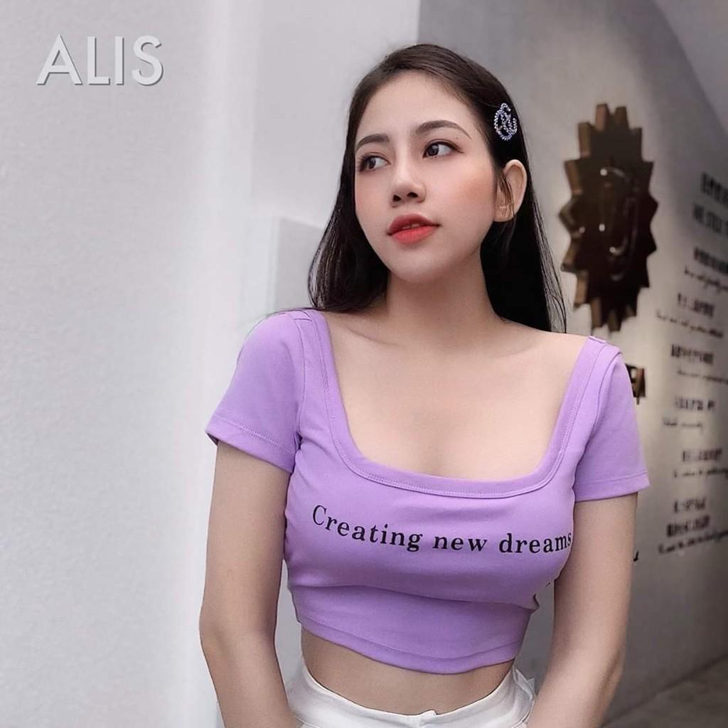 ÁO CROPTOP THUN NGẮN - ÁO KIỂU CRT NGẮN TAY CỔ RỘNG 145