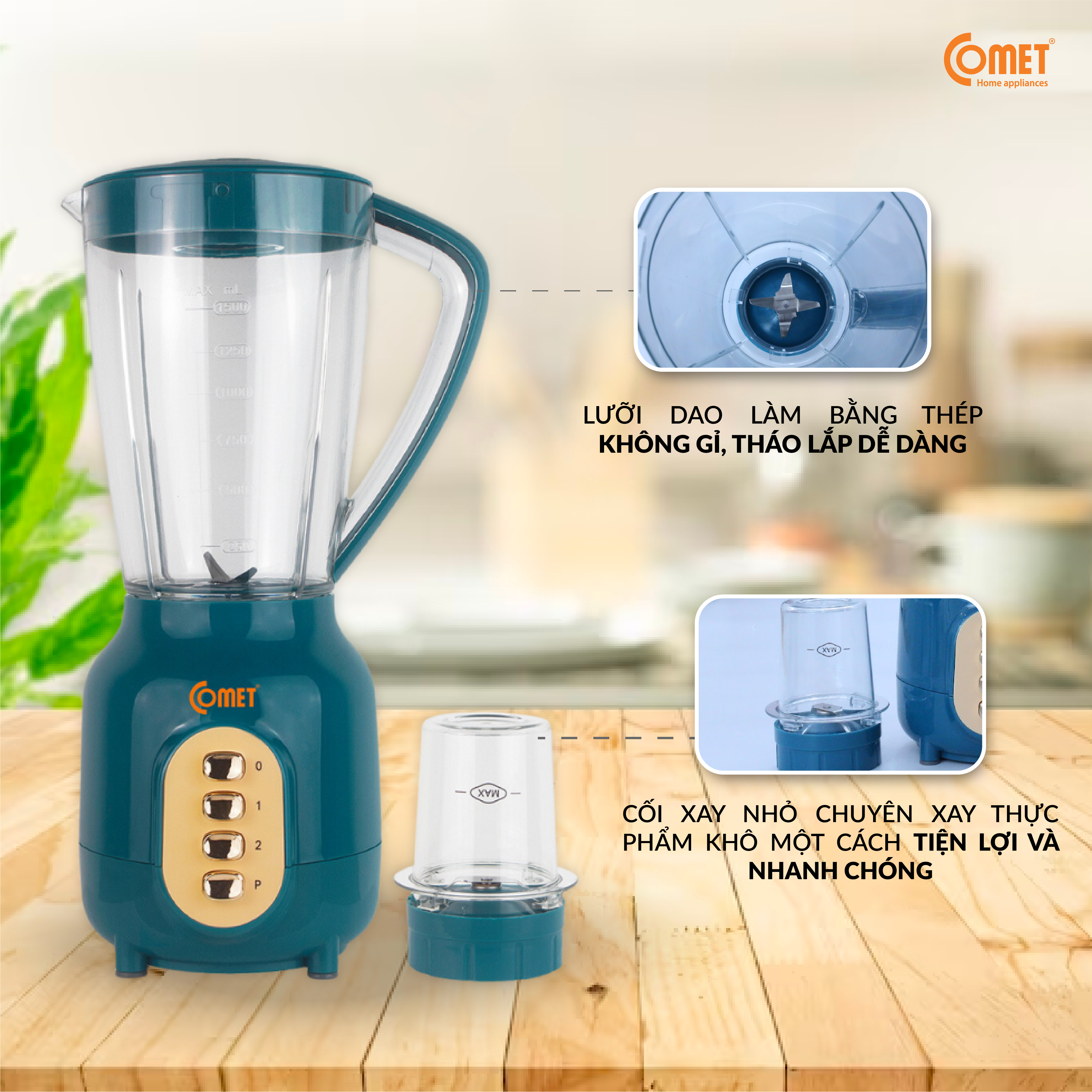 Máy xay sinh tố cối nhựa kháng vỡ 450W COMET - CM9952 - Hàng Chính Hãng
