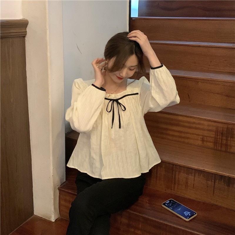 Áo sơ mi babydoll cổ vuông quảng châu