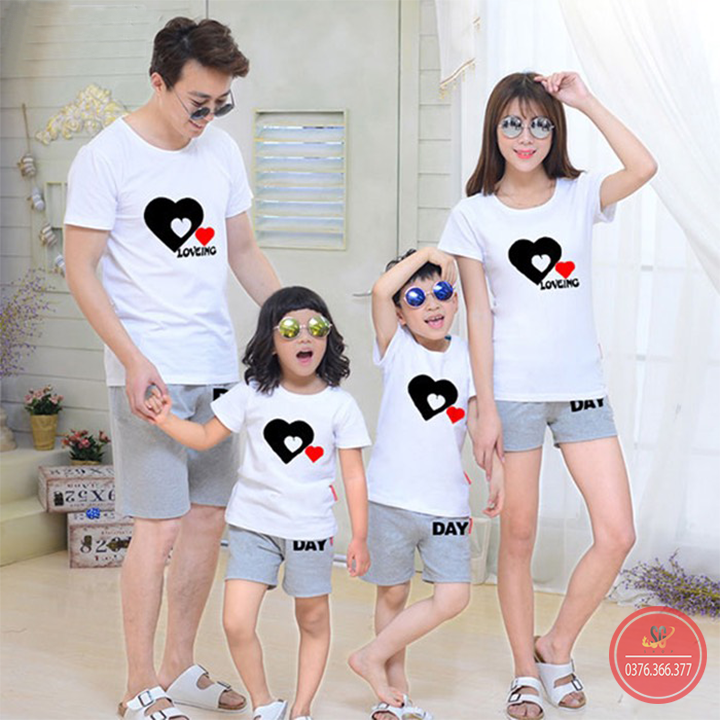 Áo thun gia đình cổ tròn đồ đồng phục gia đình 3/4/5 người thun mềm mịn màu trắng GD318T DONGPHUCSG