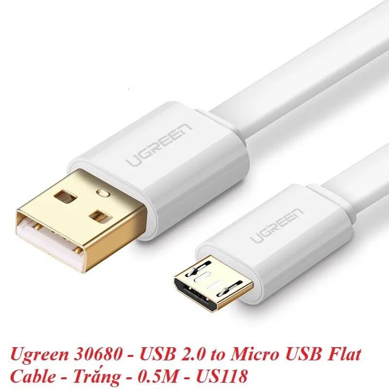 Ugreen UG30680US118TK 0.5M màu Trắng Cáp sạc truyền dữ liệu USB 2.0 sang MICRO USB dáng dẹt - HÀNG CHÍNH HÃNG